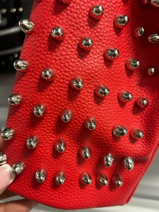 Red Studded Leather Jacket Sleeve Detail - Picture 9 of 10